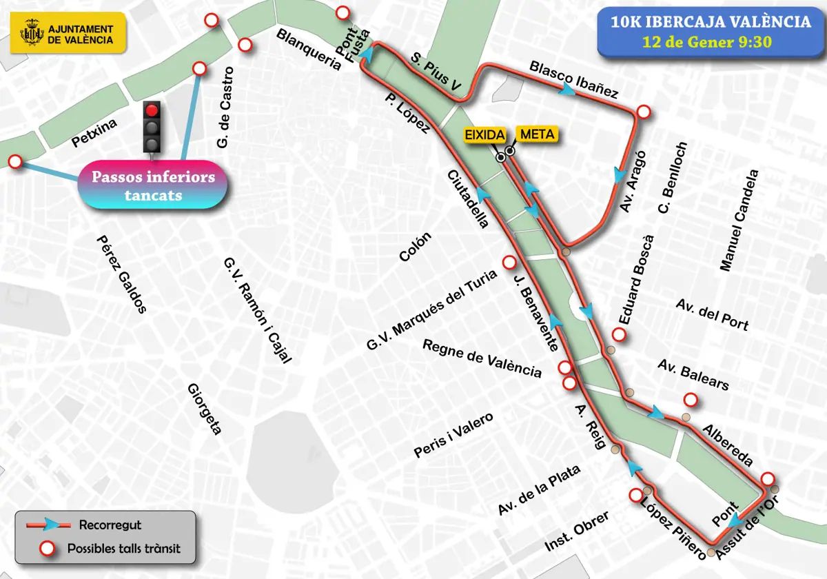 10K Valencia 2025: Horarios, recorrido y estado del tráfico | Carreteras cortadas en Valencia este sábado y domingo por la 10K Ibercaja