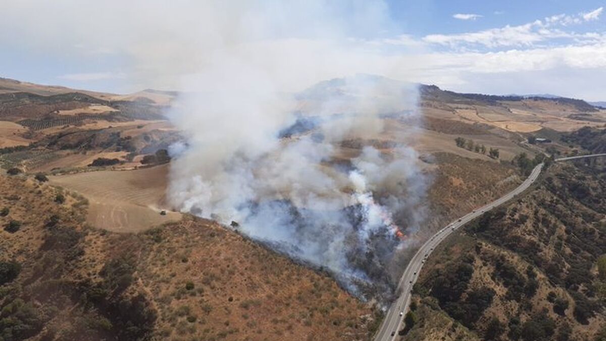 El incendio forestal en Montecorto se estabilizó tras quemar un vehículo en la vía